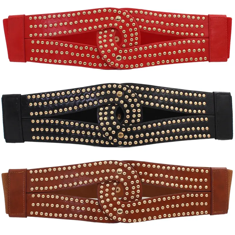 Women's Black Rivet Belt with Elastic Waist - Image 2