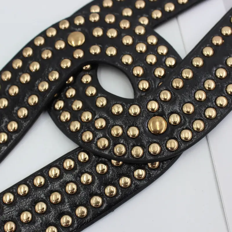 Women's Black Rivet Belt with Elastic Waist - Image 3