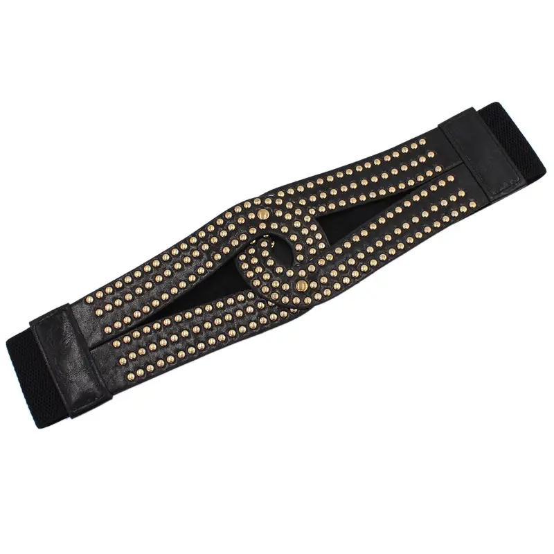Women's Black Rivet Belt with Elastic Waist - Image 6