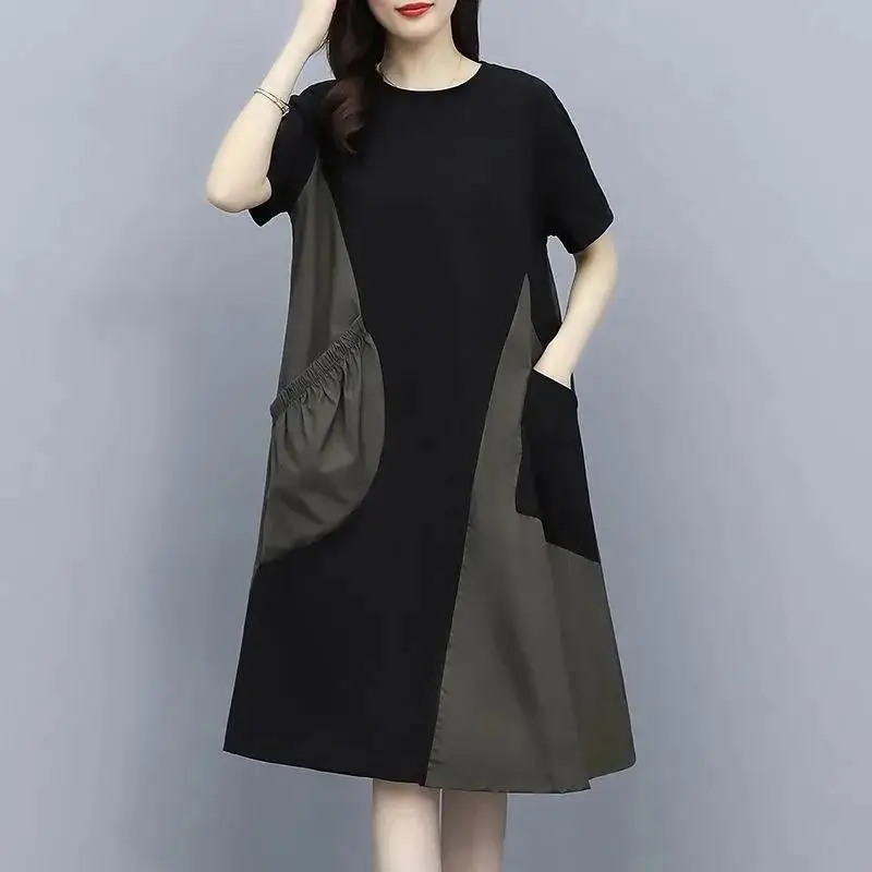 Women Contrast Color Stitching Dress 2023 Summer Large - Image 4