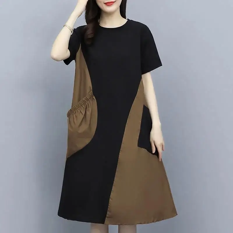 Women Contrast Color Stitching Dress 2023 Summer Large - Image 5
