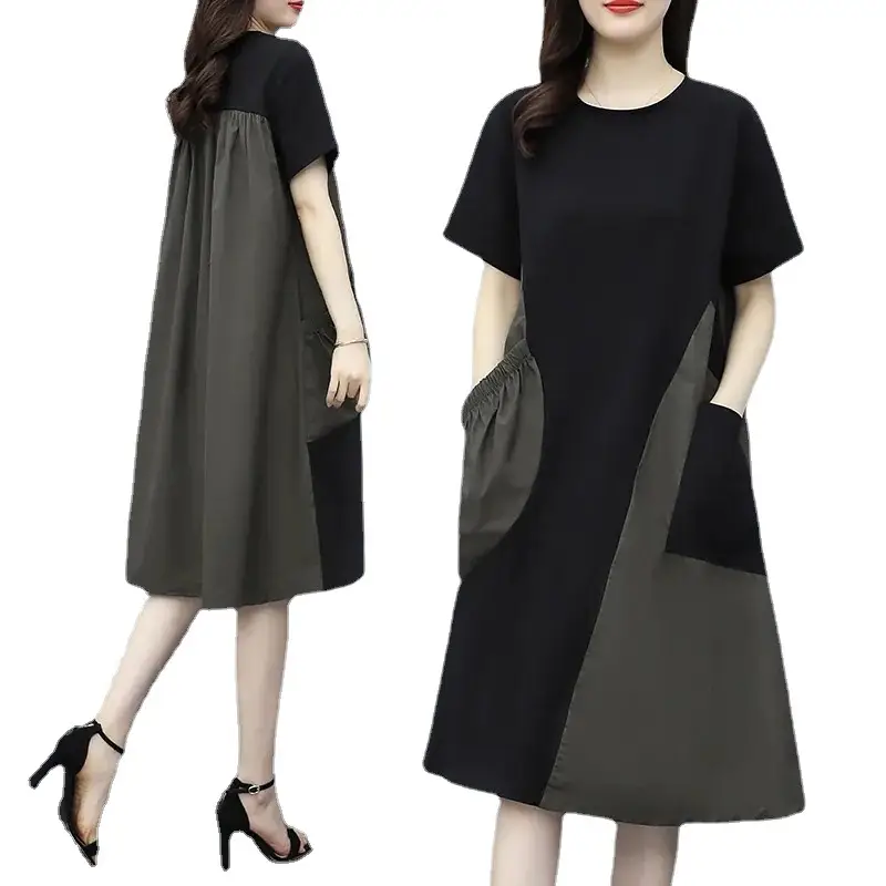 Women Contrast Color Stitching Dress 2023 Summer Large - Image 7