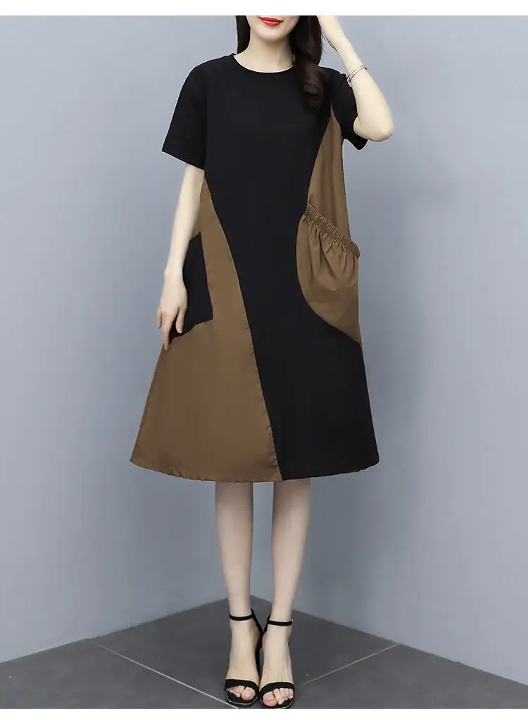 Women Contrast Color Stitching Dress 2023 Summer Large — feature 11