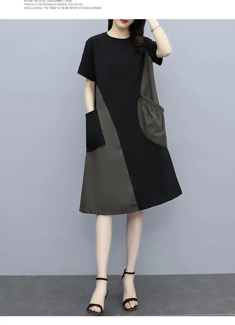 Women Contrast Color Stitching Dress 2023 Summer Large — feature 12