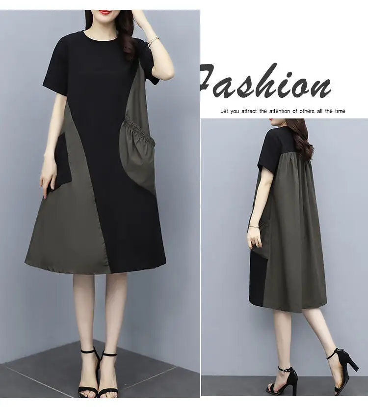 Women Contrast Color Stitching Dress 2023 Summer Large — feature 14