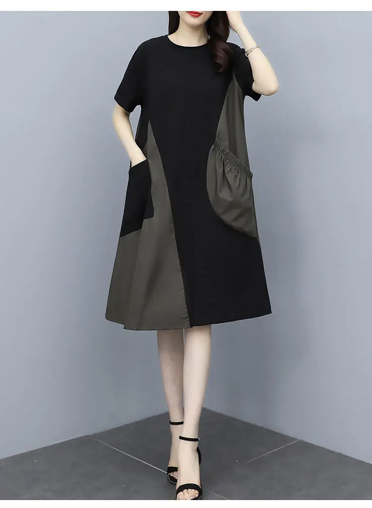 Women Contrast Color Stitching Dress 2023 Summer Large — feature 15