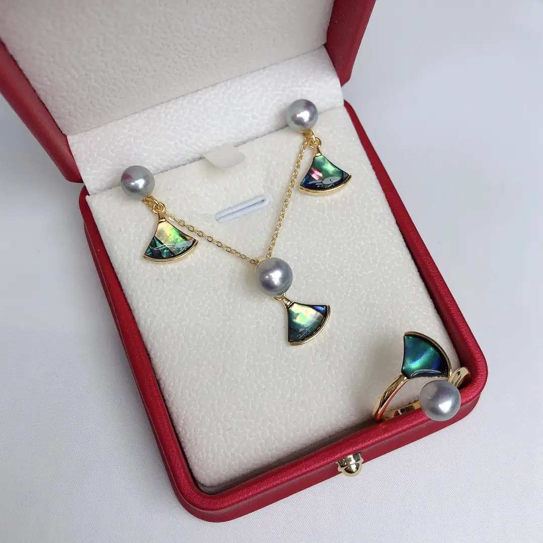 Freshwater Pearl Necklace Set Women's Fashion Women's Exquisite Small Skirt Earrings Ring Pendant Three-piece Set - Image 6