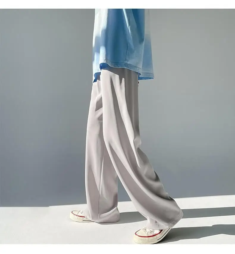 Men Ice Silk Wide Leg Pants Loose Draping Summer Casual — feature 11