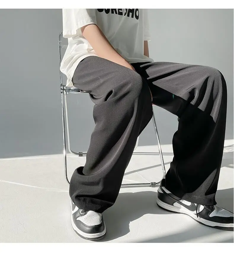 Men Ice Silk Wide Leg Pants Loose Draping Summer Casual — feature 12