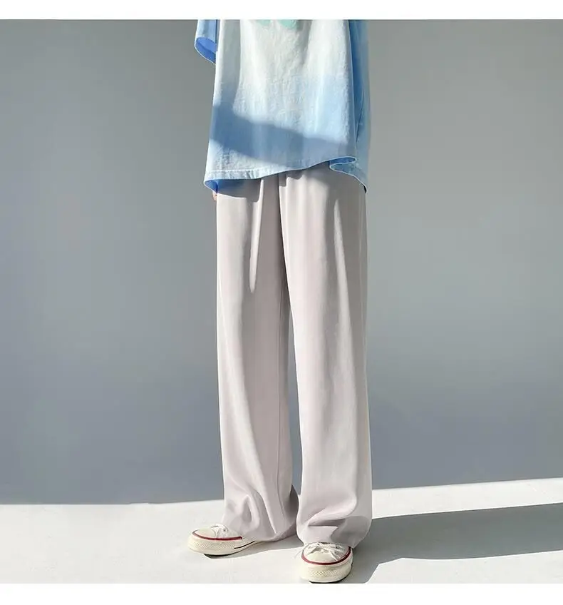 Men Ice Silk Wide Leg Pants Loose Draping Summer Casual — feature 7