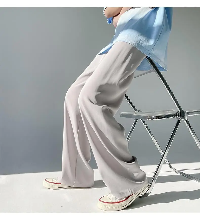 Men Ice Silk Wide Leg Pants Loose Draping Summer Casual — feature 8