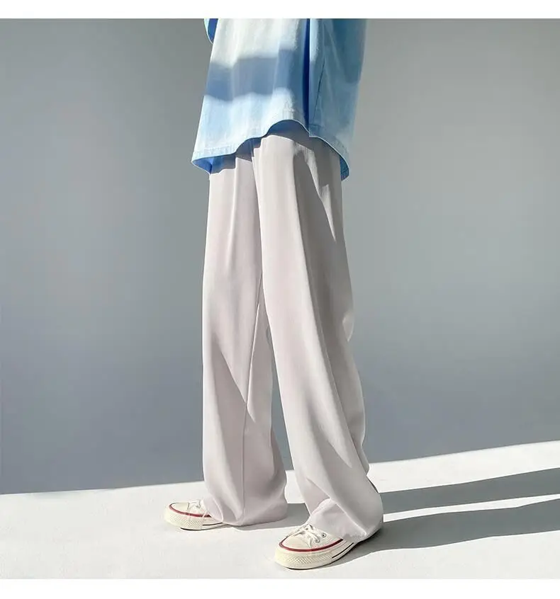 Men Ice Silk Wide Leg Pants Loose Draping Summer Casual — feature 9