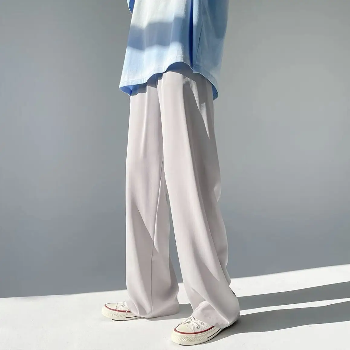 Men Ice Silk Wide Leg Pants Loose Draping Summer Casual - Image 8
