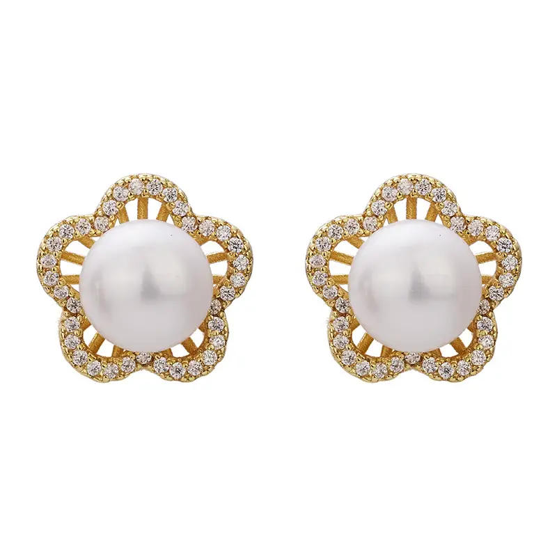 Women's Plum Blossom Pearl Earrings with Zircon Accents - Image 5