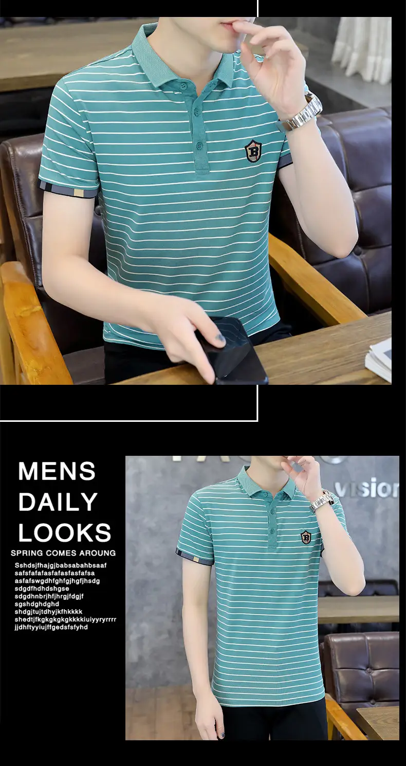 Men Striped Cotton T-Shirt Black White Short Sleeve — feature 2