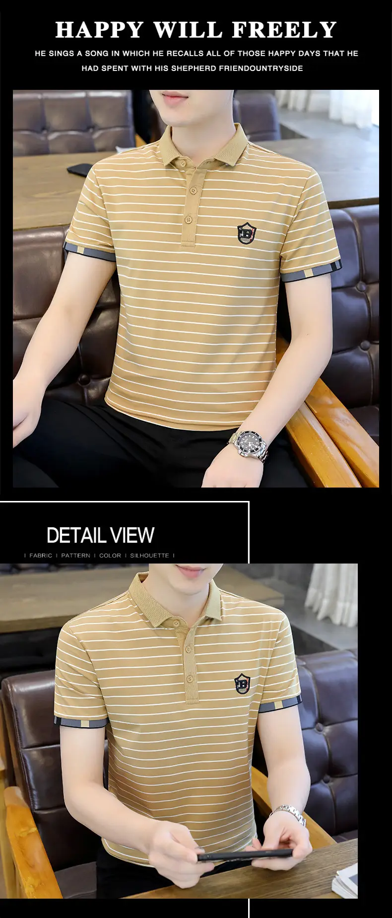 Men Striped Cotton T-Shirt Black White Short Sleeve — feature 20