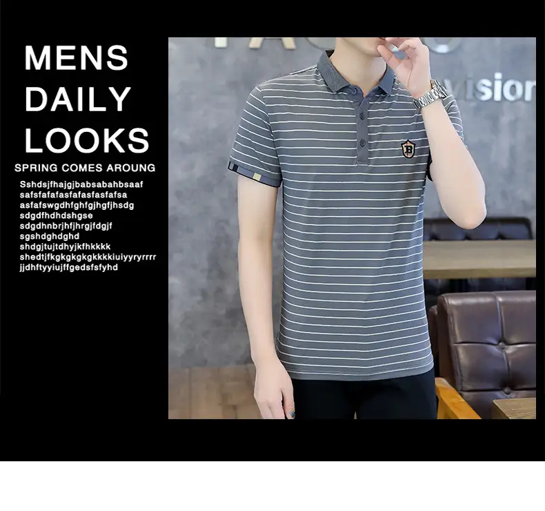 Men Striped Cotton T-Shirt Black White Short Sleeve — feature 22