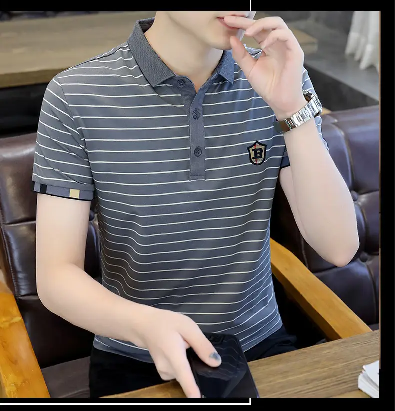 Men Striped Cotton T-Shirt Black White Short Sleeve — feature 5
