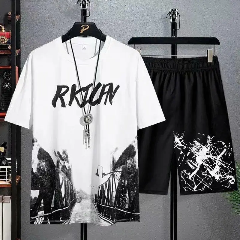 Men Black Graphic T-Shirt & Shorts Set - Image 2