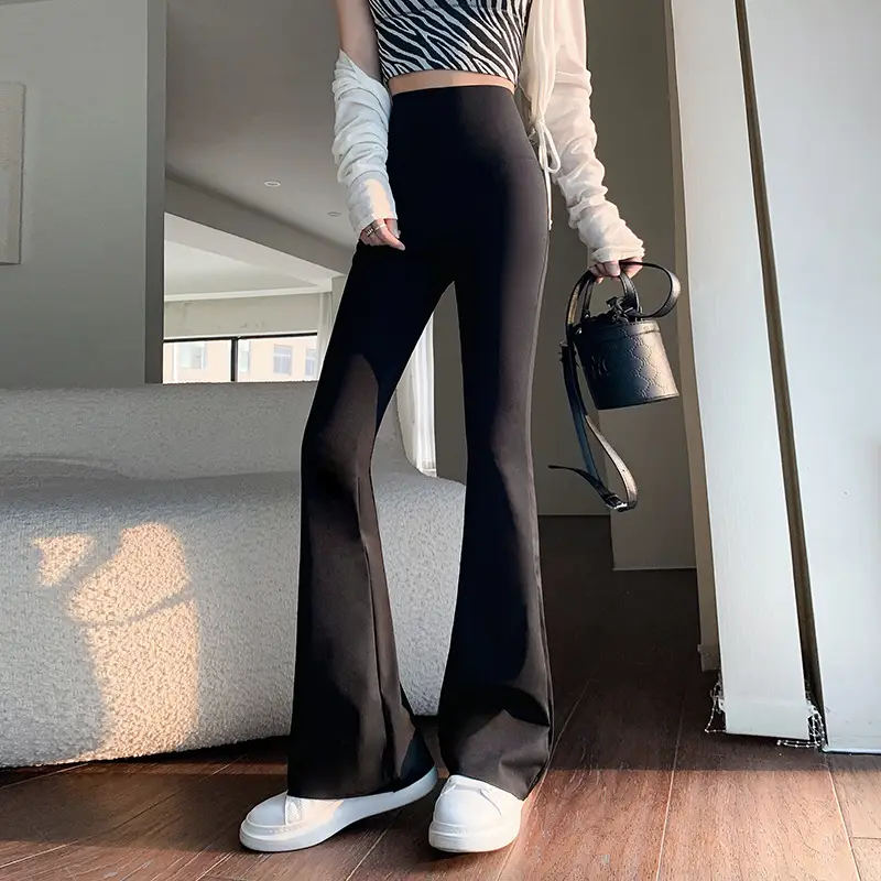 Women's Slim Fit Shark Pants Black Micro-Horn High Waist - Image 10