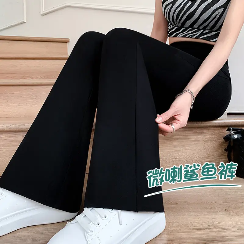 Women's Slim Fit Shark Pants Black Micro-Horn High Waist - Image 12