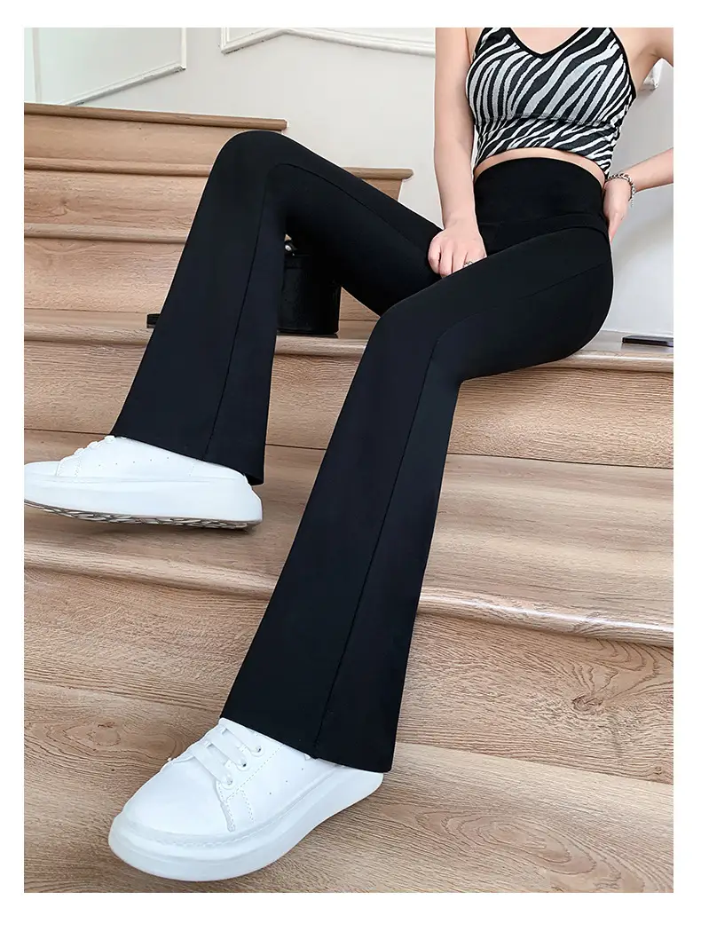 Women's Slim Fit Shark Pants Black Micro-Horn High Waist — feature 16