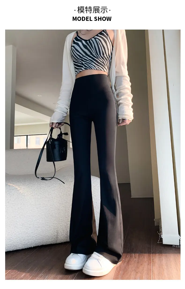 Women's Slim Fit Shark Pants Black Micro-Horn High Waist — feature 24