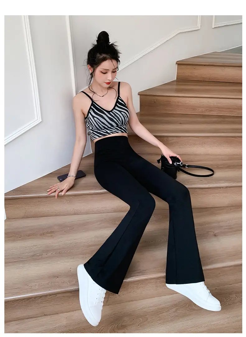 Women's Slim Fit Shark Pants Black Micro-Horn High Waist — feature 26