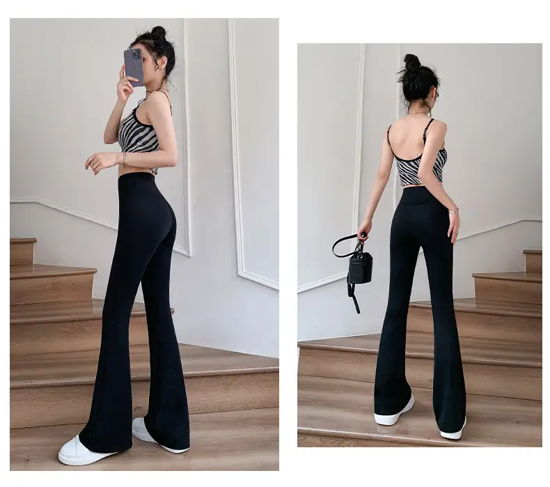 Women's Slim Fit Shark Pants Black Micro-Horn High Waist — feature 27