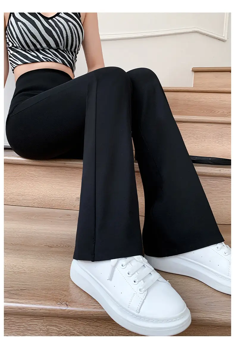 Women's Slim Fit Shark Pants Black Micro-Horn High Waist — feature 28