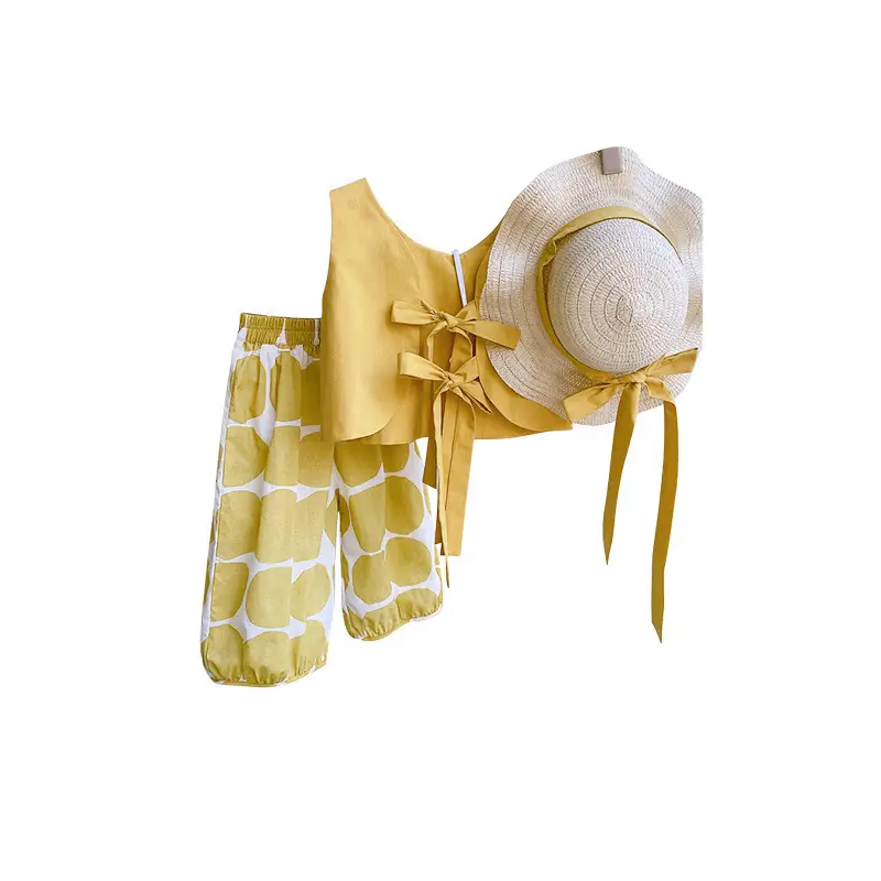 Girls Korean Pastoral Backless Vests Polka Dot Bloomers Set