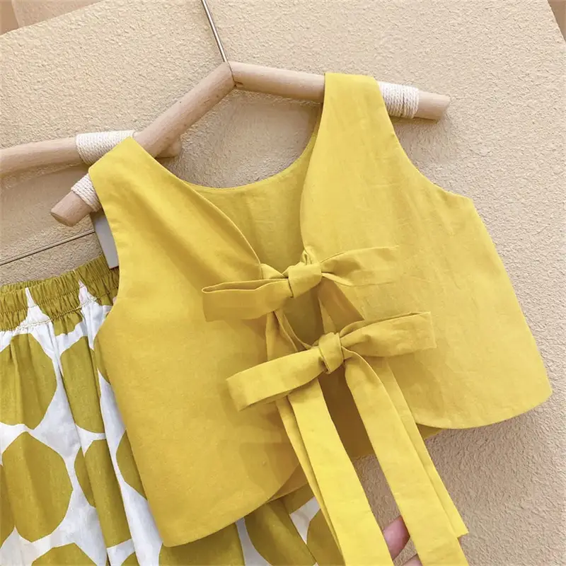 Girls Korean Pastoral Backless Vests Polka Dot Bloomers Set — feature 10