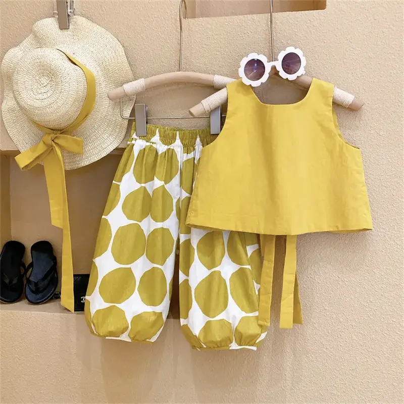 Girls Korean Pastoral Backless Vests Polka Dot Bloomers Set — feature 2