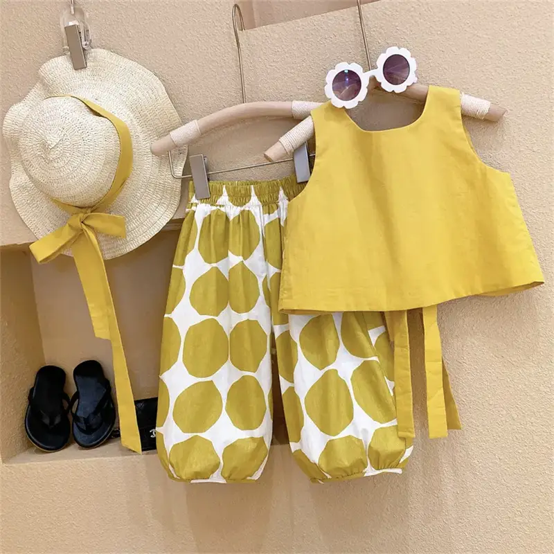 Girls Korean Pastoral Backless Vests Polka Dot Bloomers Set — feature 3