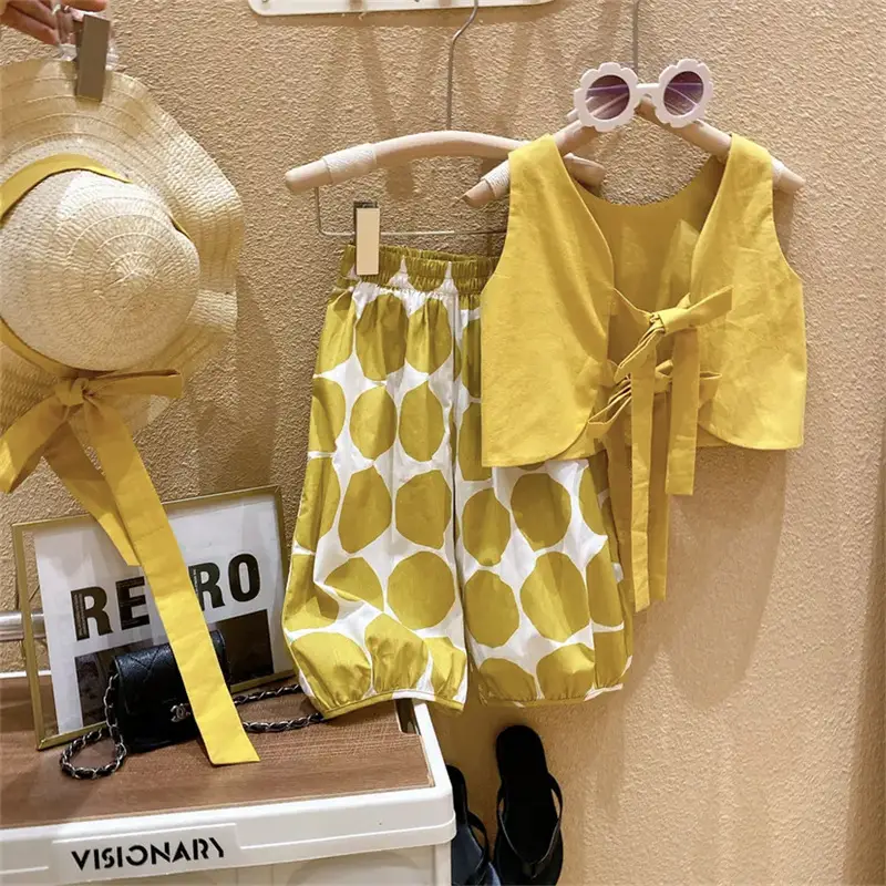 Girls Korean Pastoral Backless Vests Polka Dot Bloomers Set — feature 5