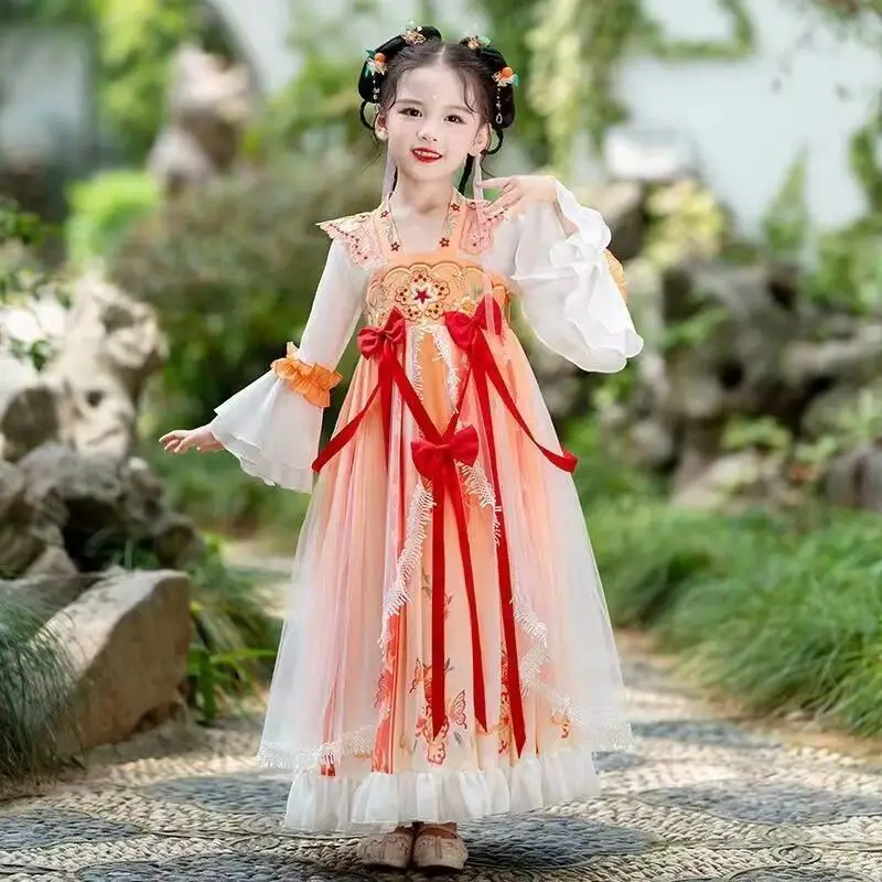 Girls Chinese Hanfu Dress Pink Veil Skirt Spring Summer - Image 3