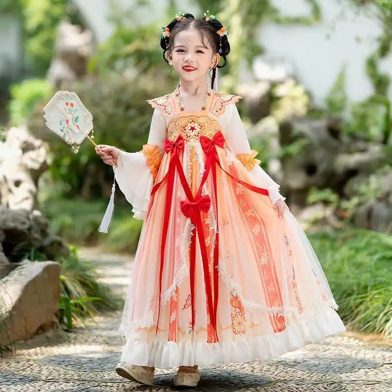 Girls Chinese Hanfu Dress Pink Veil Skirt Spring Summer - Image 4