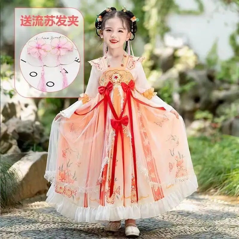 Girls Chinese Hanfu Dress Pink Veil Skirt Spring Summer - Image 5