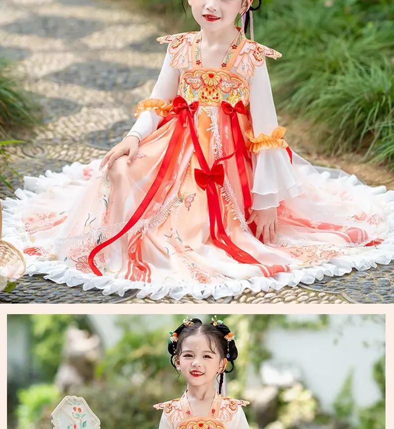 Girls Chinese Hanfu Dress Pink Veil Skirt Spring Summer — feature 10