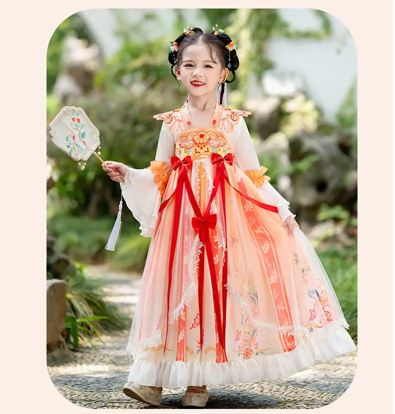 Girls Chinese Hanfu Dress Pink Veil Skirt Spring Summer — feature 3