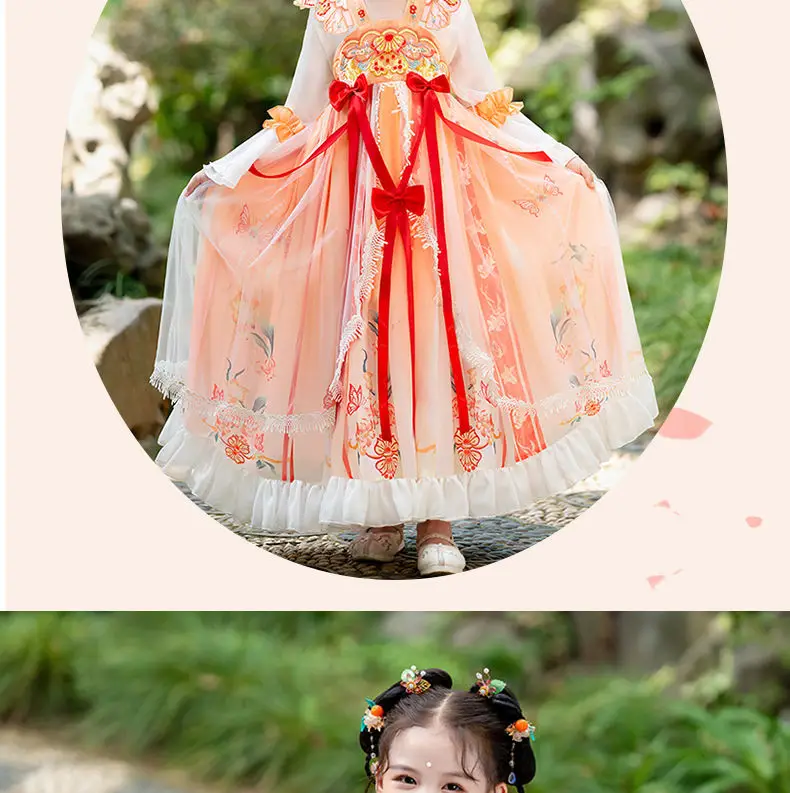 Girls Chinese Hanfu Dress Pink Veil Skirt Spring Summer — feature 9
