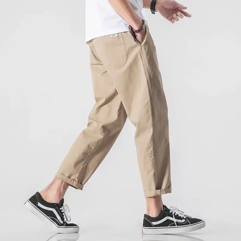 Men Dark Grey Slimming Cropped Pants Casual Spring Autumn - Image 6