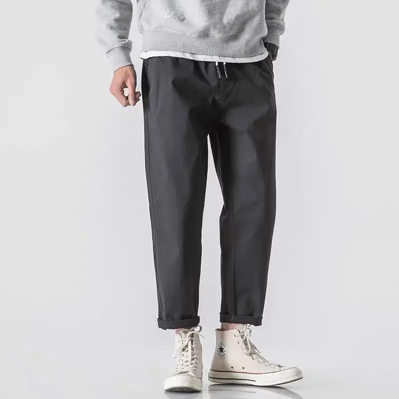 Men Dark Grey Slimming Cropped Pants Casual Spring Autumn - Image 7