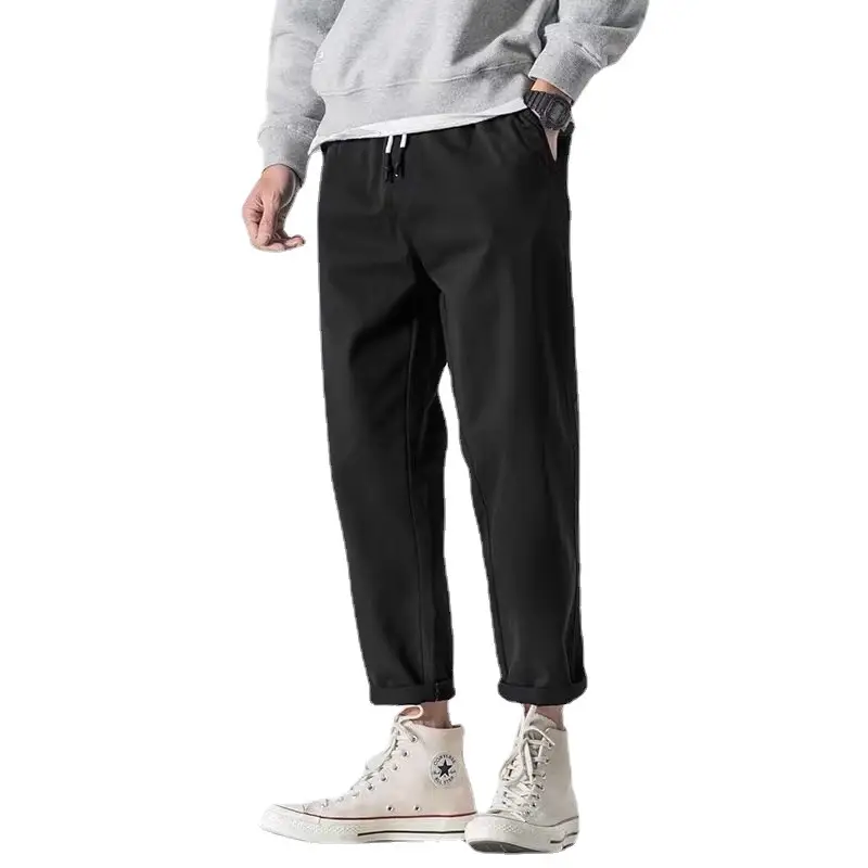 Men Dark Grey Slimming Cropped Pants Casual Spring Autumn - Image 9