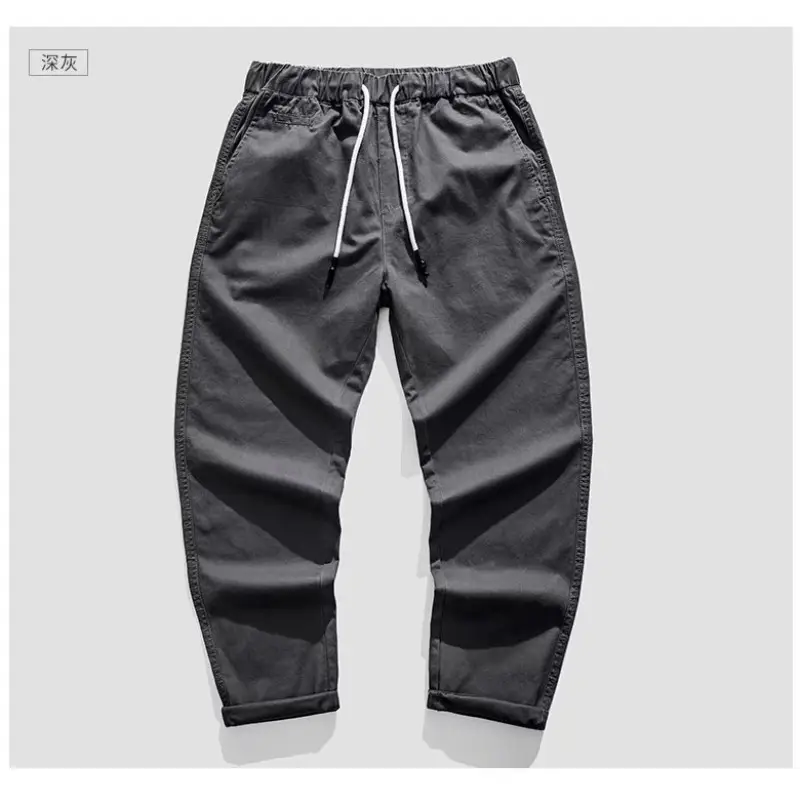 Men Dark Grey Slimming Cropped Pants Casual Spring Autumn - Image 2