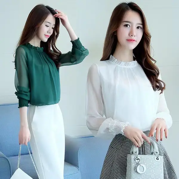 Women's White Chiffon High Neck Top Spring Fall 2025 — feature 9