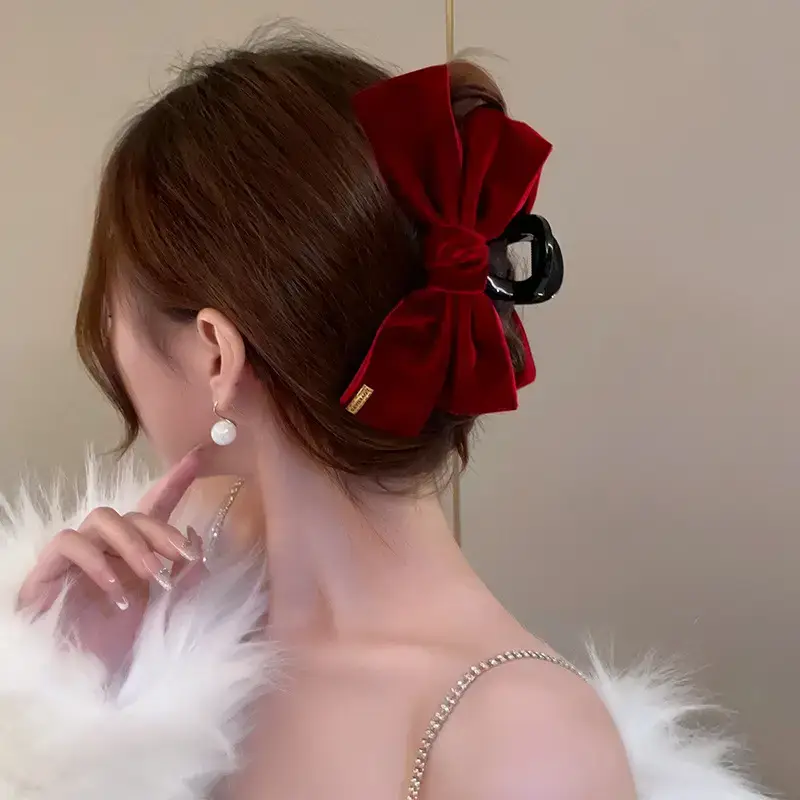 Red Velvet Bow Hairpin for Women Spring Summer 2023 - Image 6