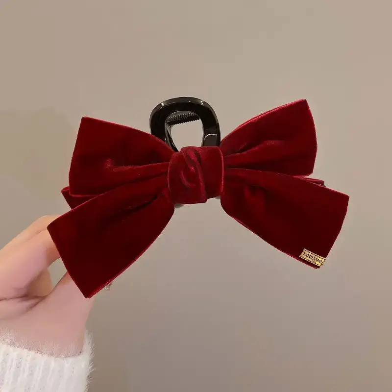 Red Velvet Bow Hairpin for Women Spring Summer 2023 - Image 2