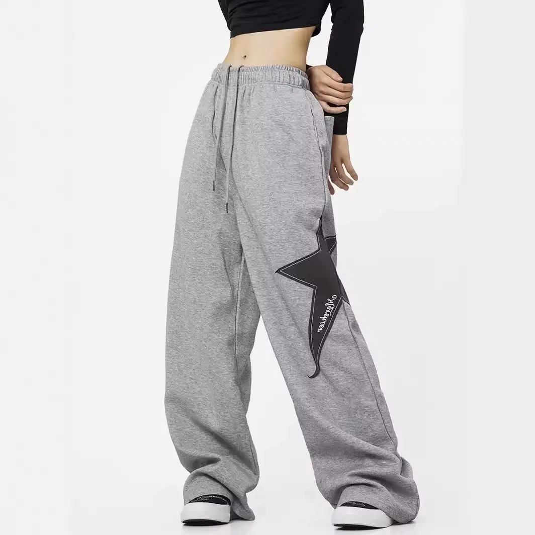 Women Grey Star Print Loose Sports Pants Spring Summer - Image 3