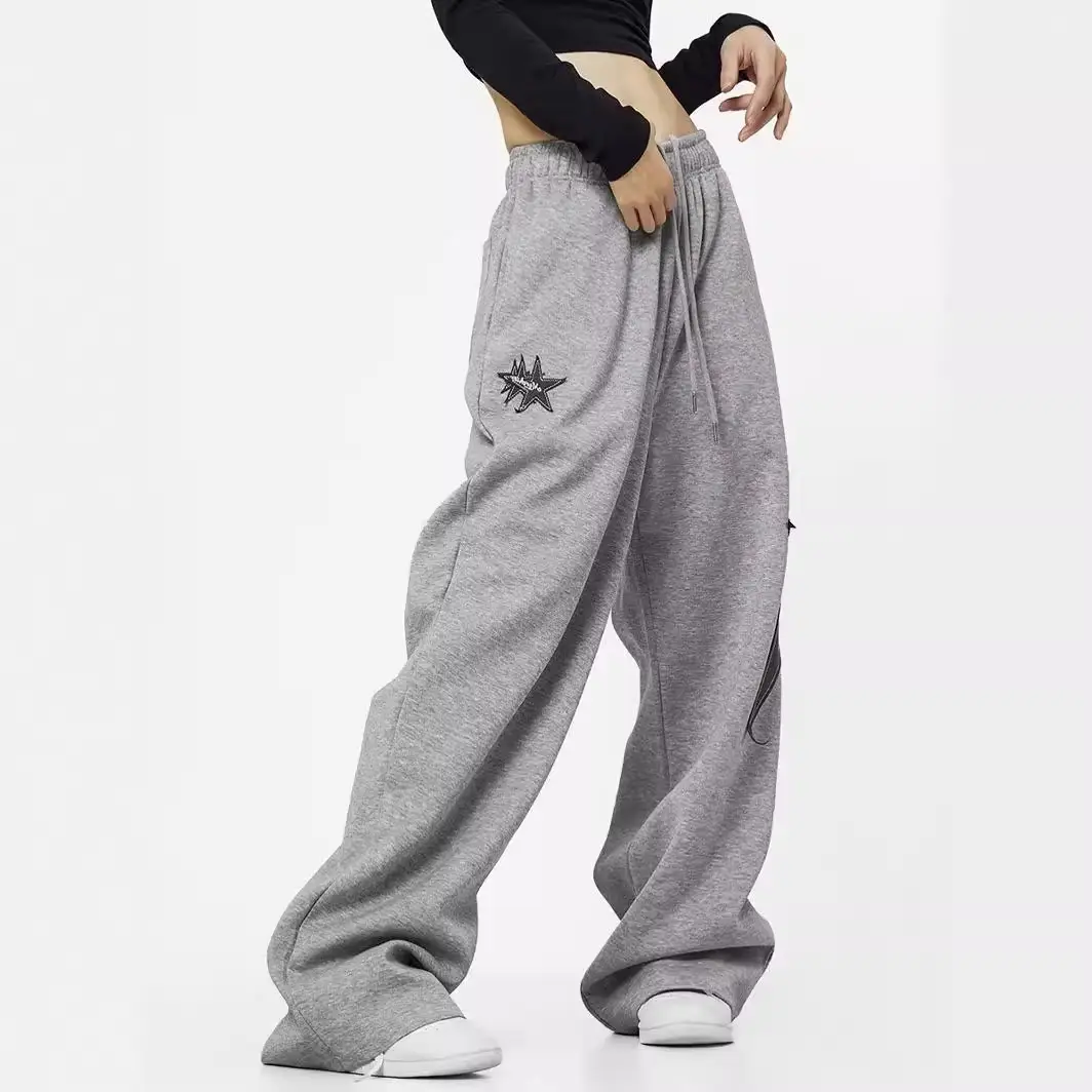 Women Grey Star Print Loose Sports Pants Spring Summer - Image 4